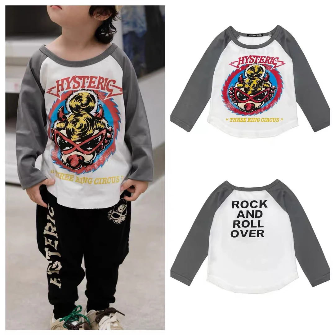 2024新款黑超潮牌奶嘴小恶魔齿轮插肩长袖T恤奶嘴童上衣现货