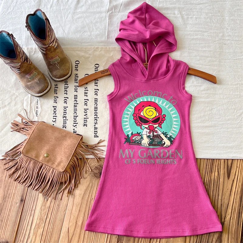 日系童装中古黑超女童夏季针织连衣裙亲肤透气无袖背心裙