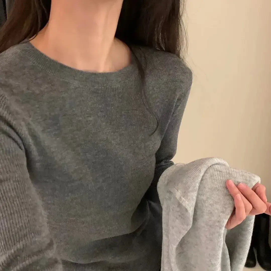 修身冬季显瘦毛针织衫圆领女装ins纯色套头秋冬韩版长袖