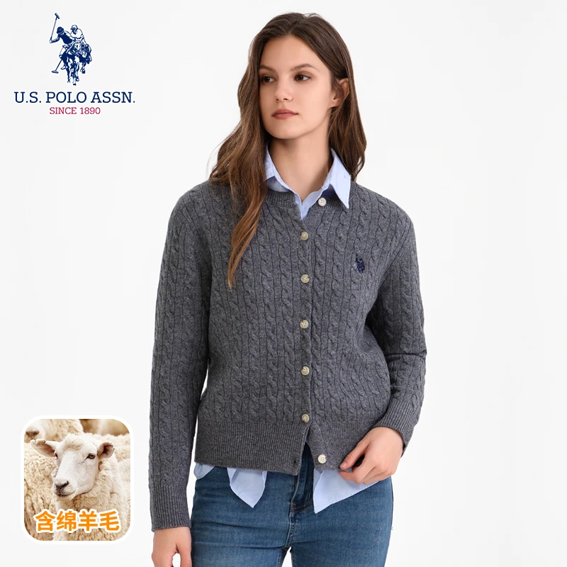 U.S. POLO ASSN. 女士针织衫秋冬季新款百搭休闲绵羊毛开衫US5321