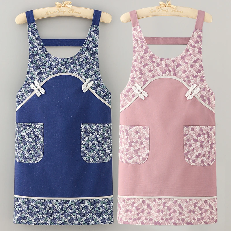 韩系可爱碎花围裙防水油帆布耐磨家用厨房做饭奶茶店餐厅工作服女