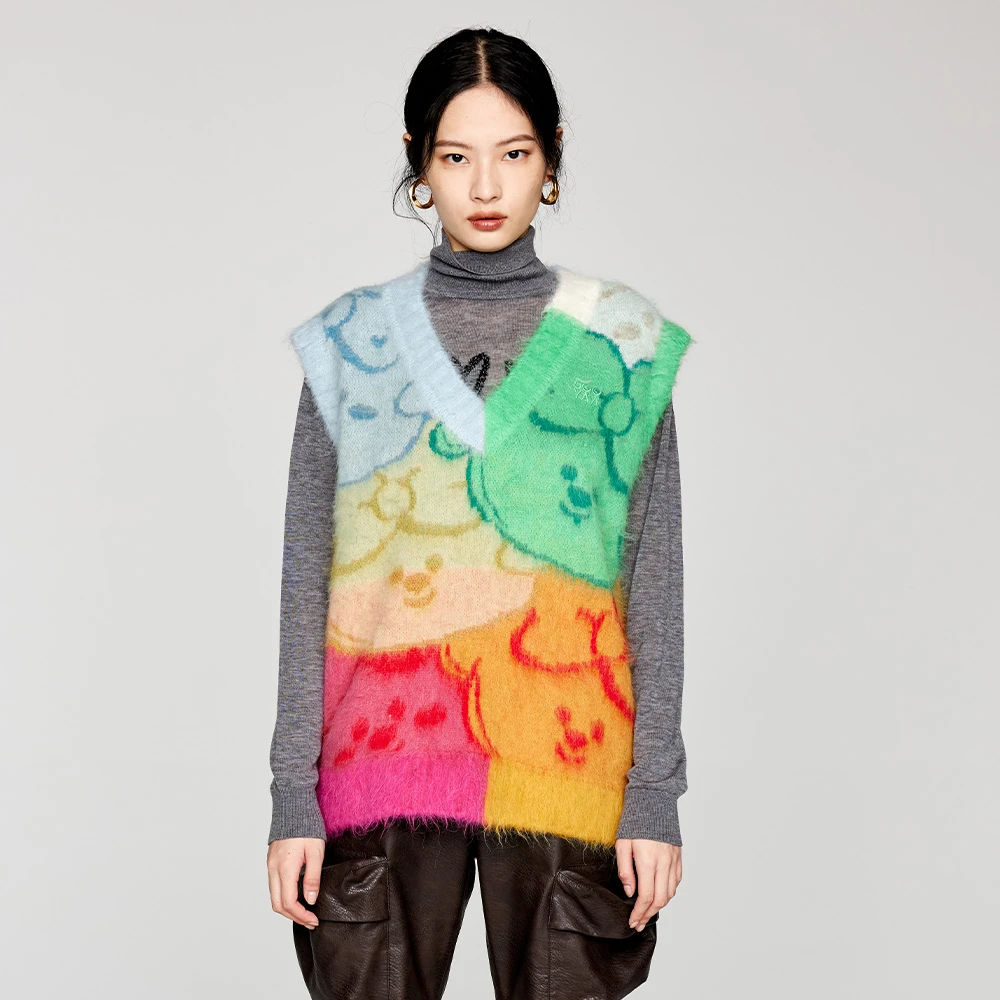 UOOYAA/乌丫MEME & CHOCO联名系列童趣彩色拼接无袖毛衫背心9446