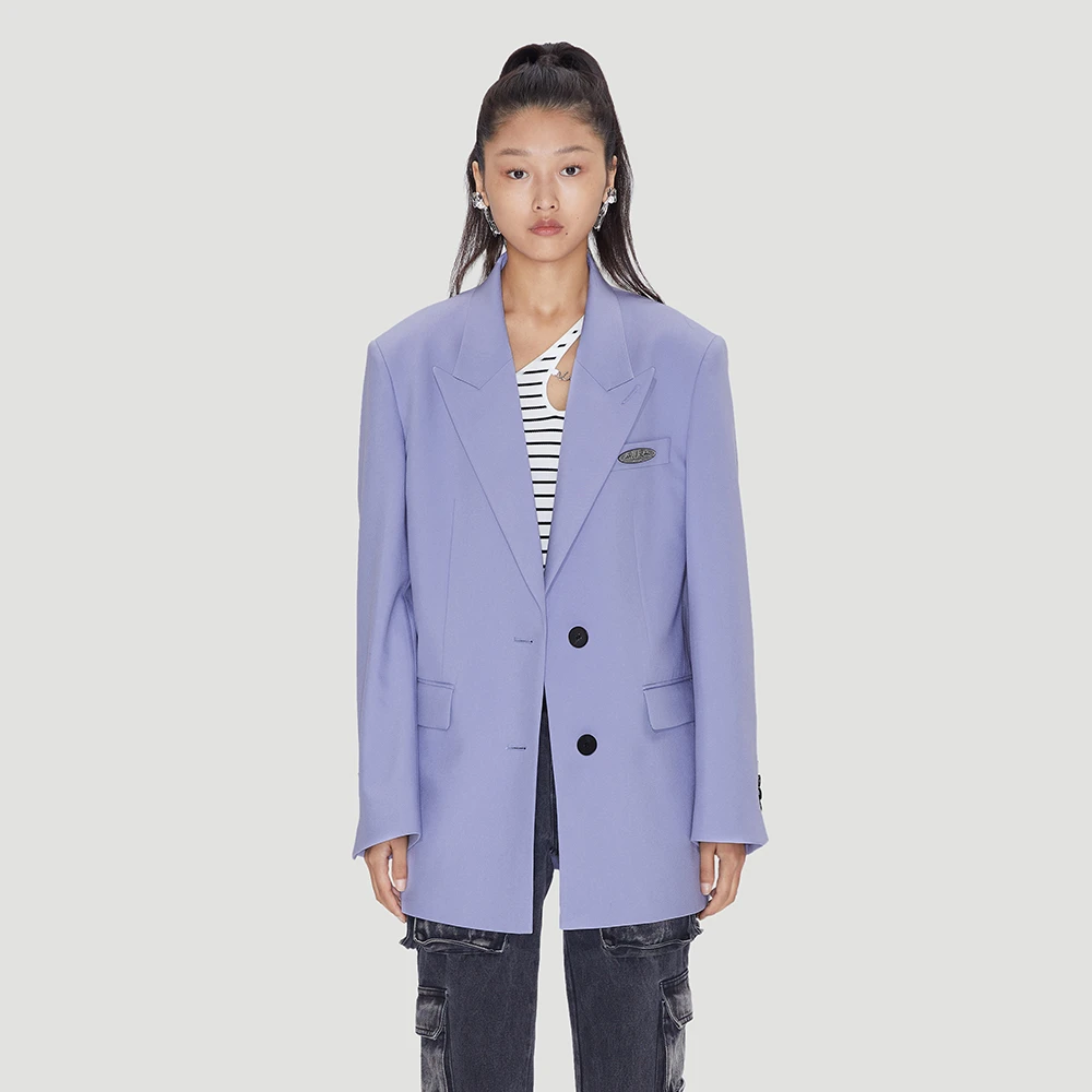 UOOYAA/乌丫新款经典薰衣草紫金属胸标女士西装外套8003
