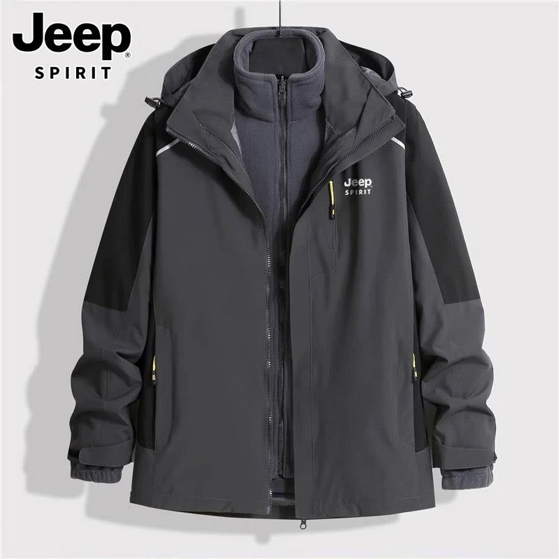 Jeep吉普三合一冲锋衣秋冬户外男女同款保暖连帽运动休闲夹克外套