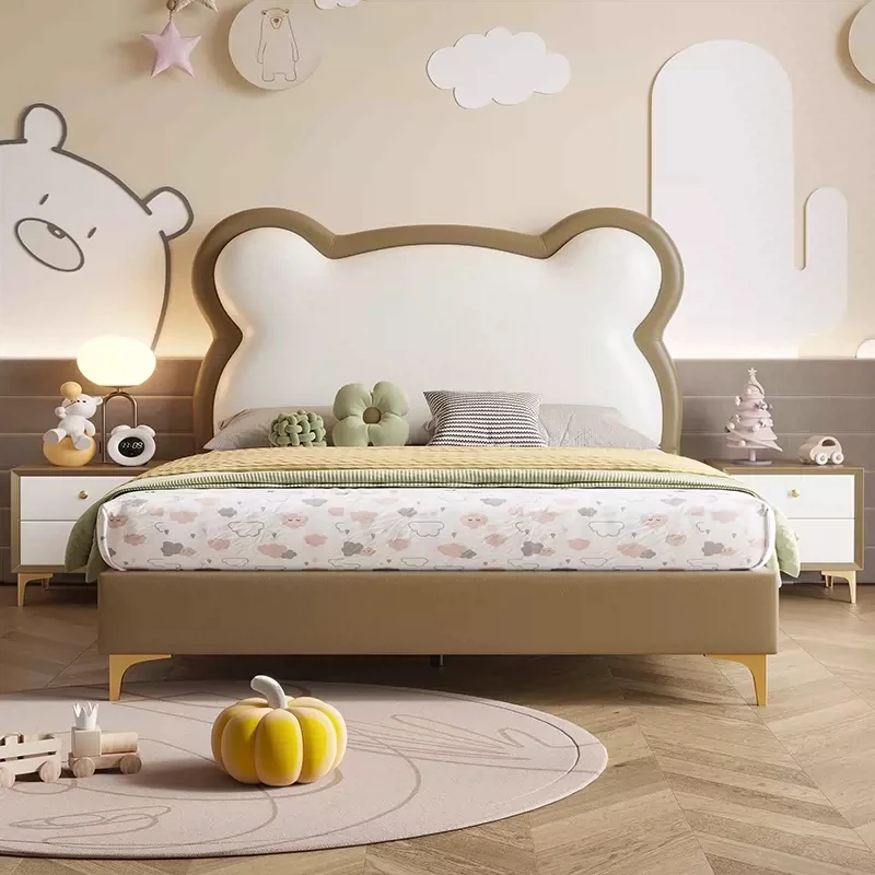 ¶童趣家具⁋法式奶油风1.5米卡通儿童床男女孩次卧皮床熊猫软包床