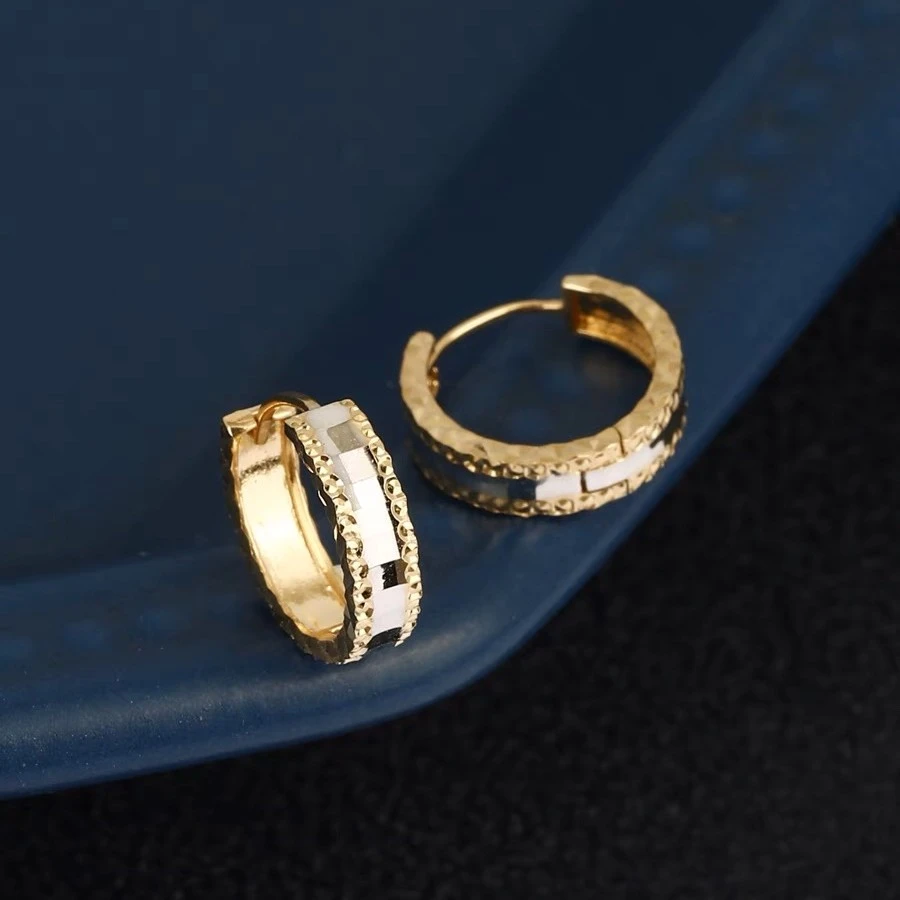 OUMU/欧慕18K金双色银河拼色耳扣爆闪简约时尚经典百搭精致金色