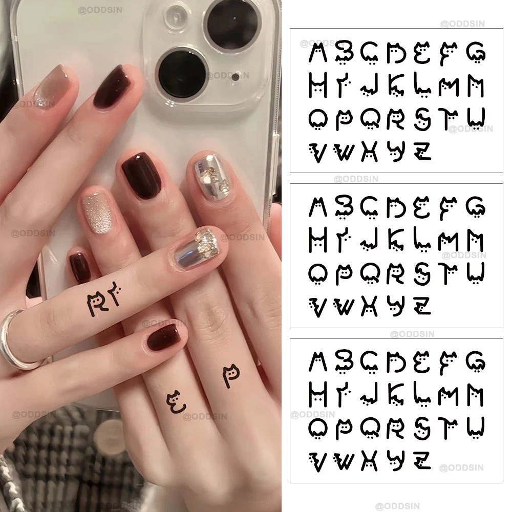 英文草本小猫粗字情侣款男女贴纸ins风果汁手指防水持久仿真贴纸