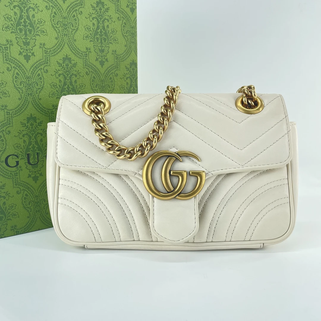 95新 GUCCI/古驰 马尔蒙白色 斜跨单肩包mini