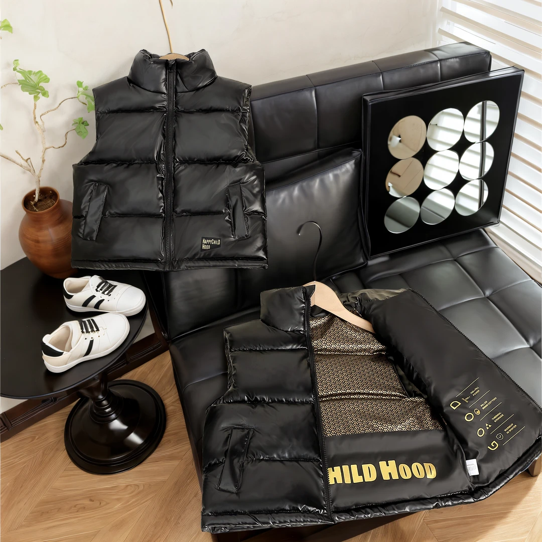 2025秋冬儿童黑色棉马甲男女童立领外穿马夹中大童加厚免洗背心