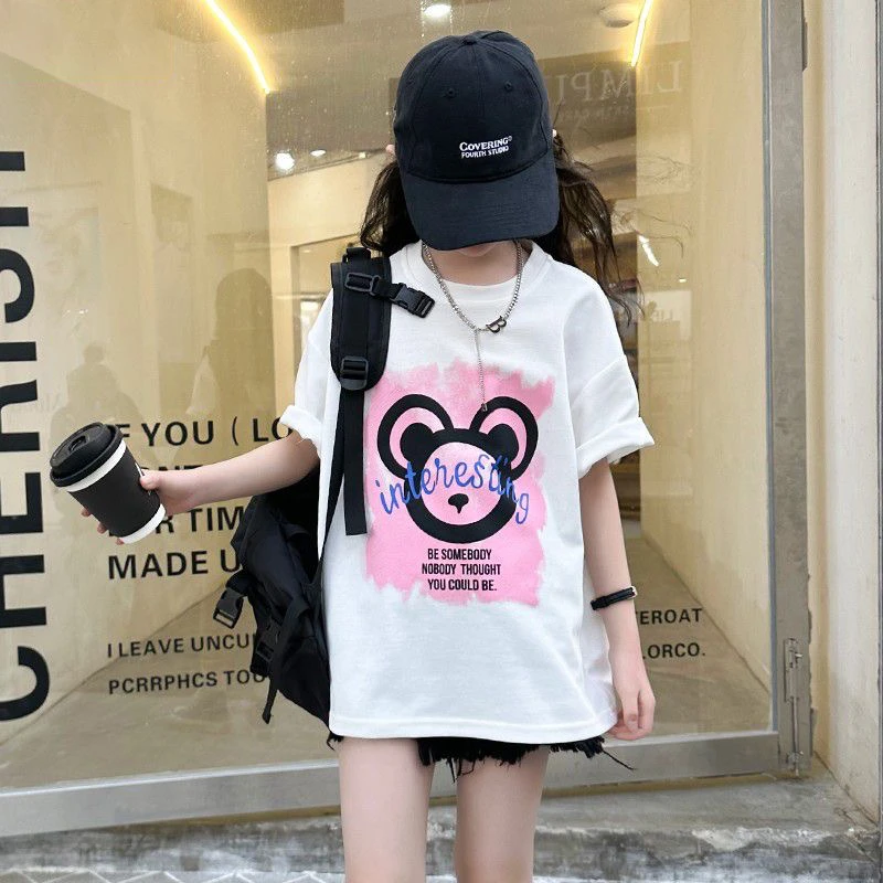 儿童卡通印花T恤时尚百搭韩版新款洋气女童T恤中大童ins夏季新款