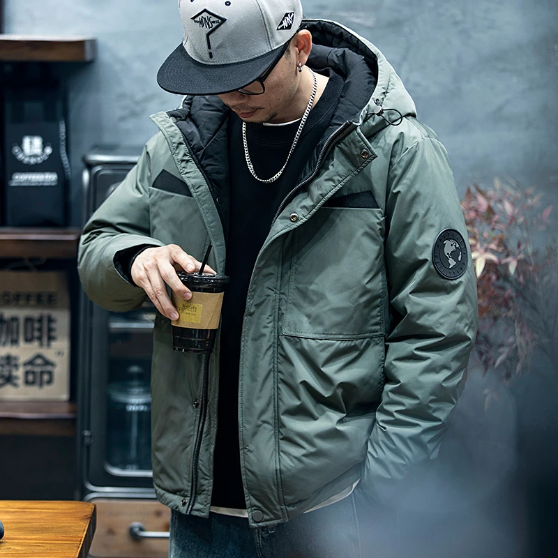 几何先生90%白鸭绒连帽羽绒服男冬季加厚宽松大码男款保暖外套潮