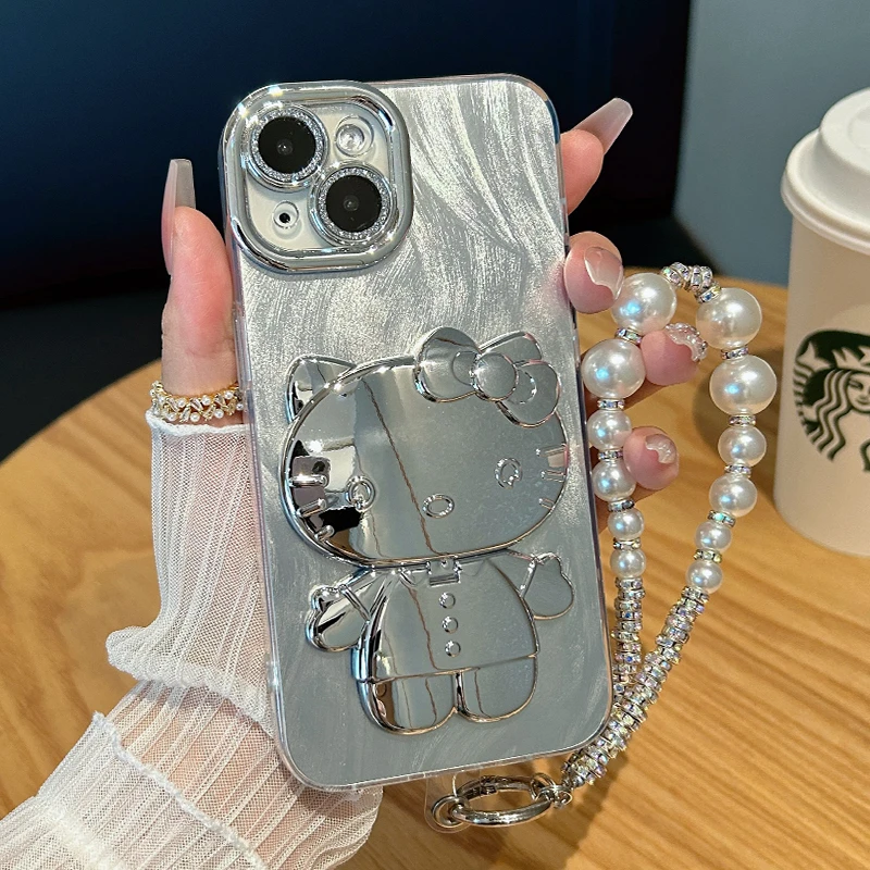 【适用苹果oppo华为vivo荣耀小米】全包镜头膜KT猫支架手机壳高级感