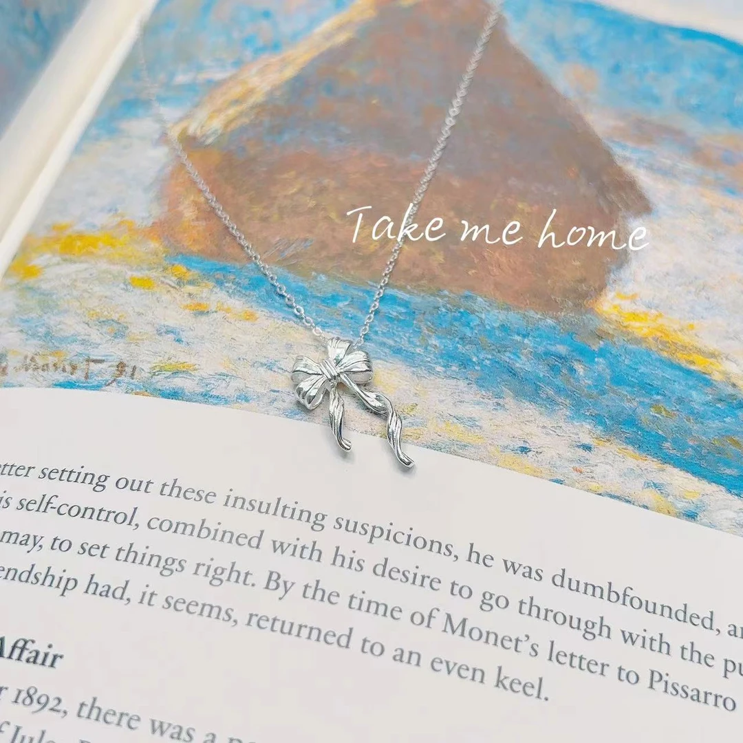 坠链均925银 公主蝴蝶结项链