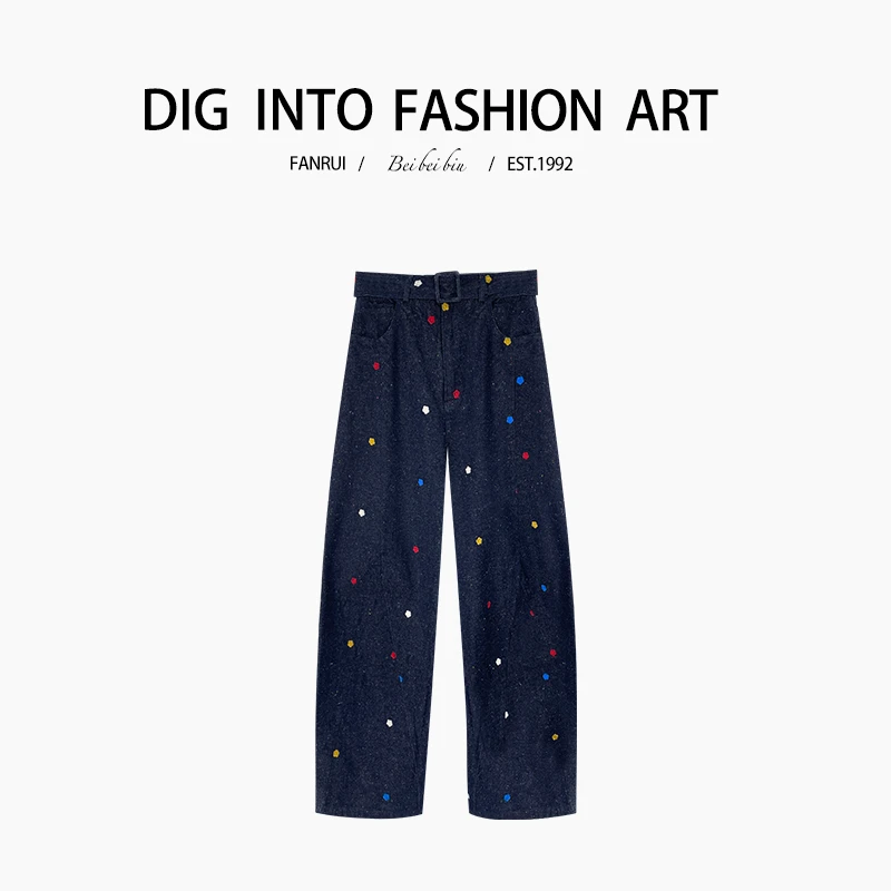 FANRUI/泛芮「多彩旅行家」阔腿彩星设计感显瘦弯刀牛仔裤B13004