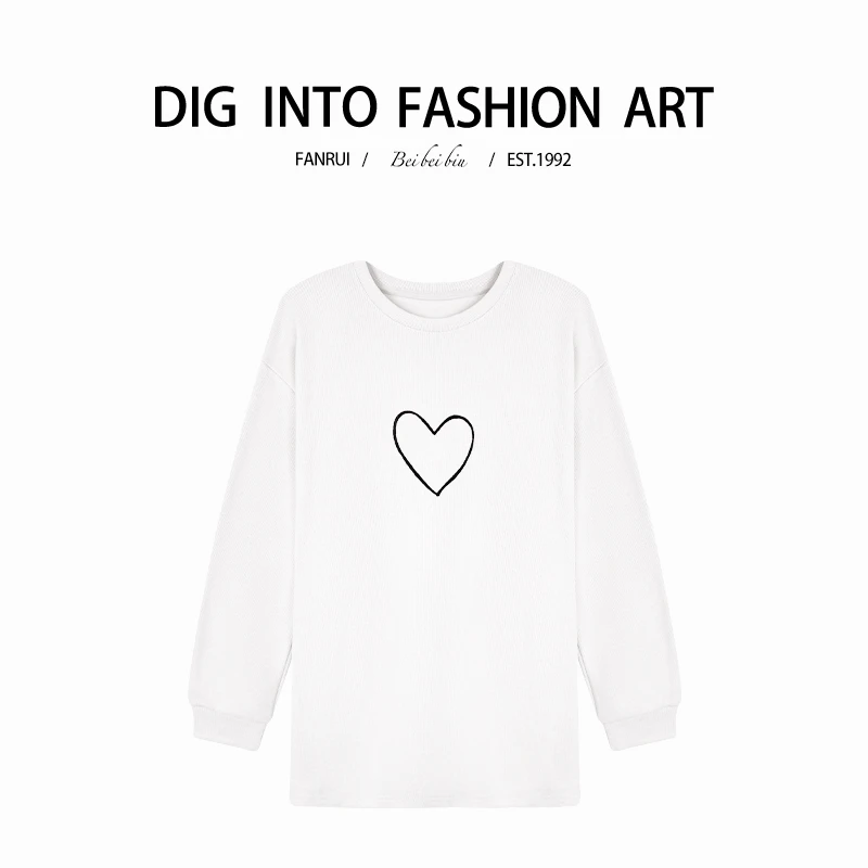 FANRUI/泛芮「爱心印记」字母印花宽松慵懒感百搭长袖T恤女B13810