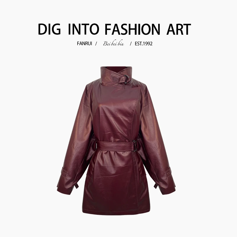 【泛芮】宽松百搭设计感洋气时尚皮衣轻奢高级皮质风衣外套B11136