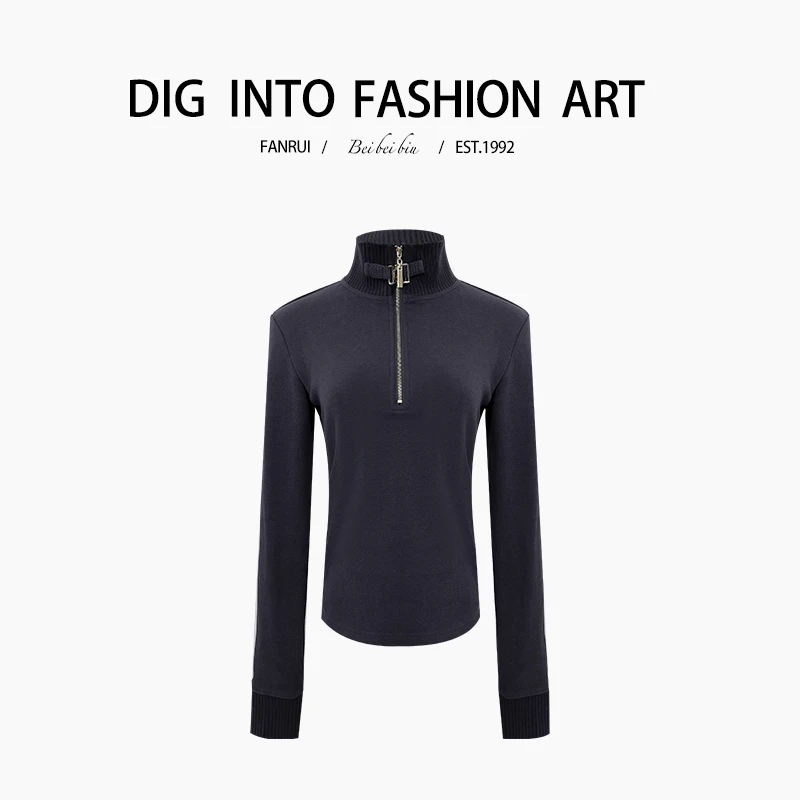 FANRUI/泛芮「葡萄红酒 」拉链高领设计感洋气百搭针织上衣B13030