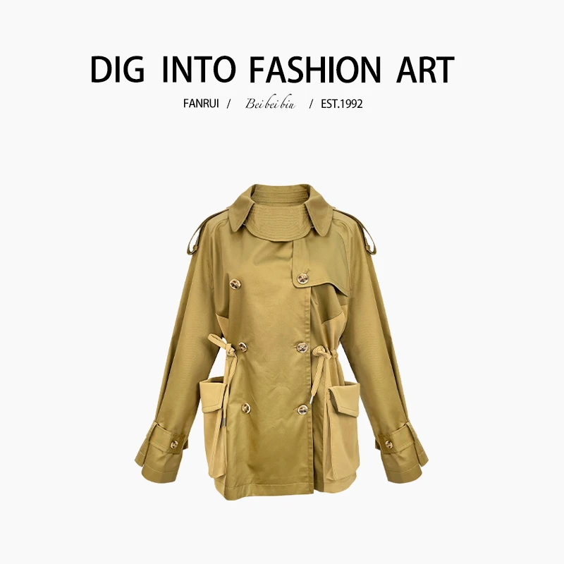 【泛芮】新款时尚百搭长款休闲派克服原创设计感工装衬衫风衣B10417