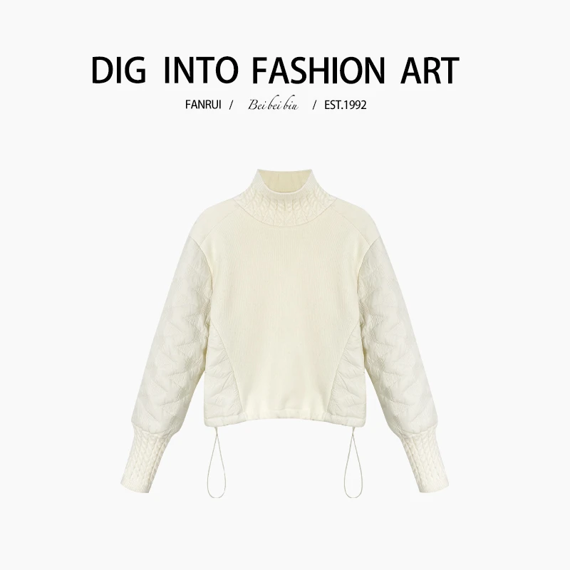 【泛芮】夹棉暗纹拼接设计感卫衣女高领设计感轻奢时尚上衣B12543