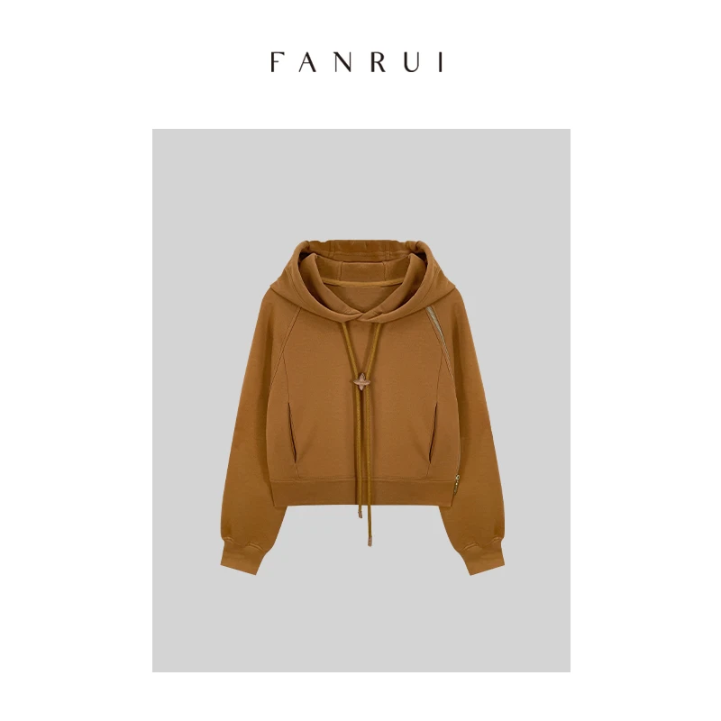 【泛芮】原创设计感时尚上衣百搭短款连帽女士针织卫衣外套女B6283