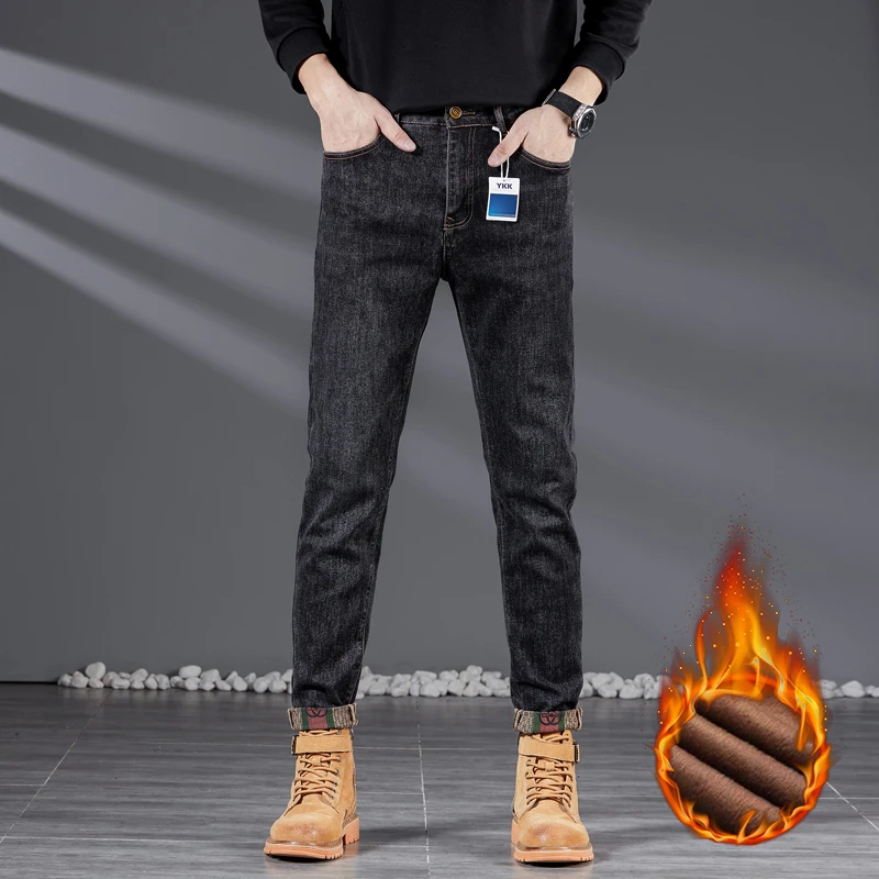 高品质秋冬加绒加厚弹力牛仔裤男士长裤百搭潮流修身直筒休闲男裤