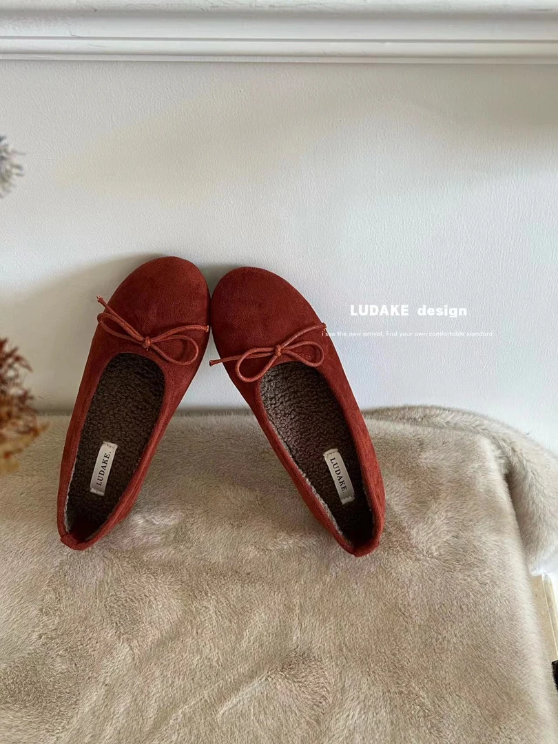 恩熙·R加绒圆头蝴蝶结瓢鞋188-66