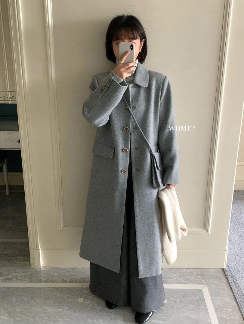 恩熙·韩系翻领单排扣直筒羊毛呢大衣3535