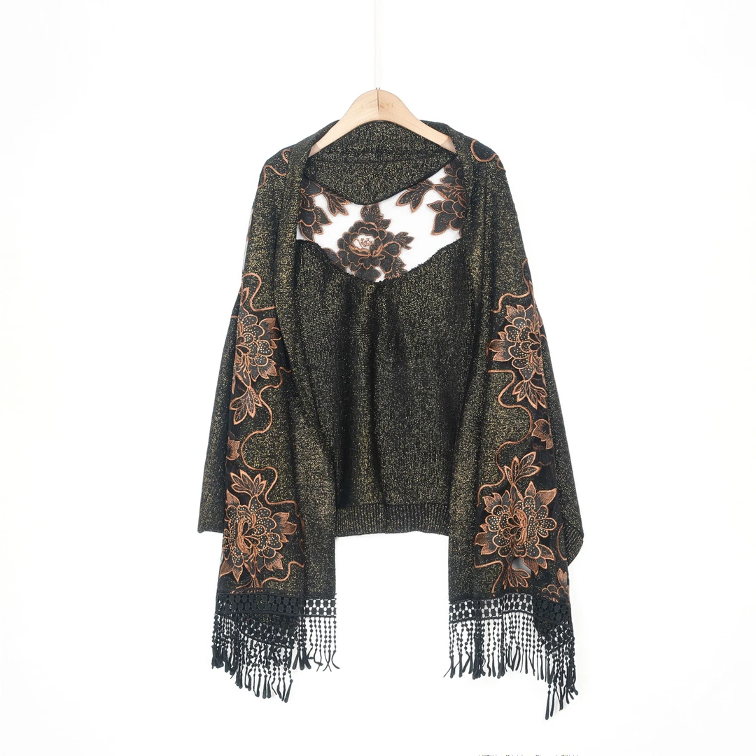 丝源阁原创【落意】针织开衫外套秋季新款披肩中老年妈妈外搭Y3109