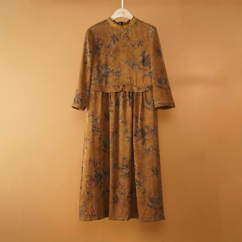 LY-C306 黄色花萝连衣裙