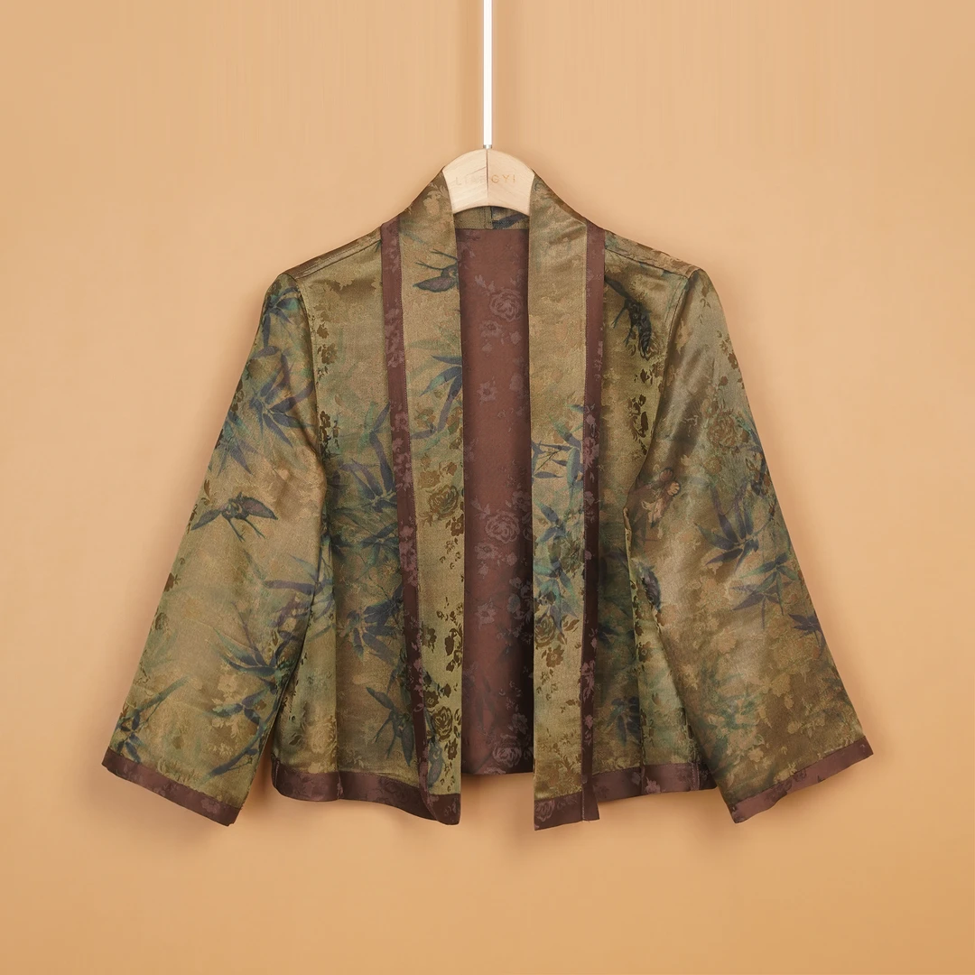 E1200 桑蚕丝上衣外套新中式国风双面提花外秋季新款中年妈妈女装