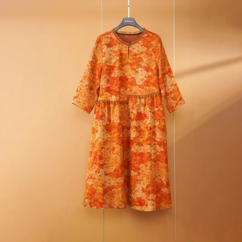 C227-2 红云纱花萝连衣裙2022年秋装新品