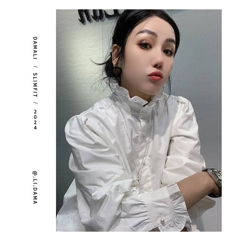 琪琪-冬款【加绒木耳袖衬衣】小众韩系气质褶皱袖衬衣显瘦时尚保暖