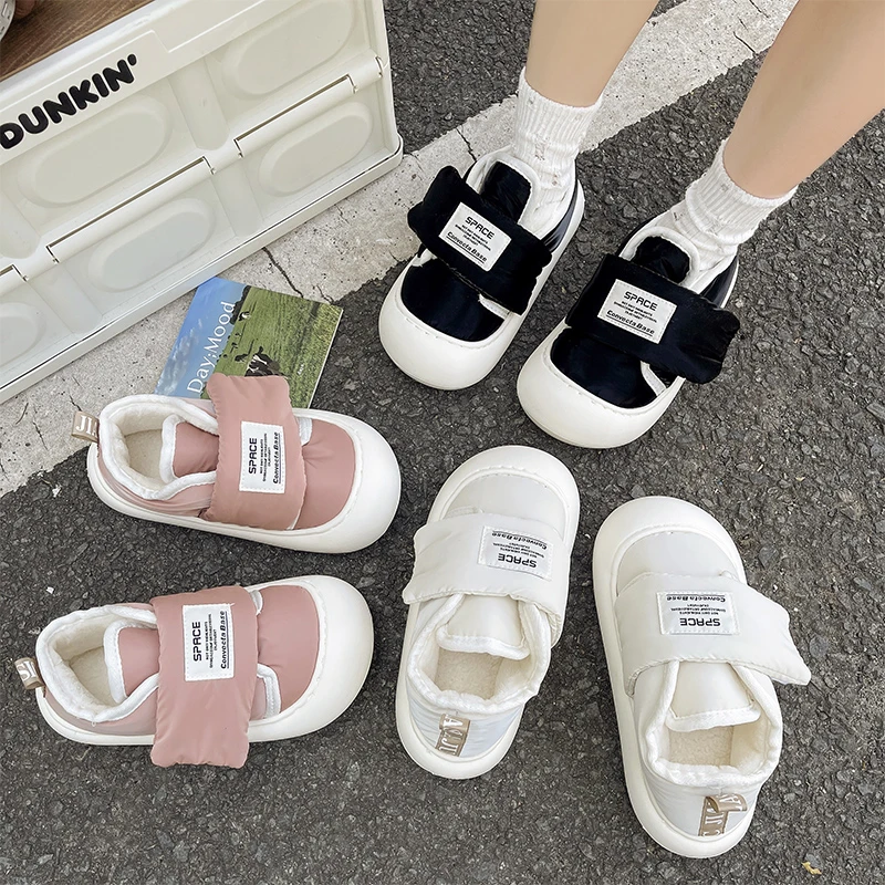 2025秋冬新款丑萌圆头面包百搭学生棉鞋厚底增高魔术贴加绒女外穿