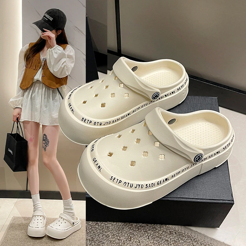 懒人卧室家居拖鞋软底时尚字母潮流爆款洞洞鞋春夏季浴室洗澡凉鞋