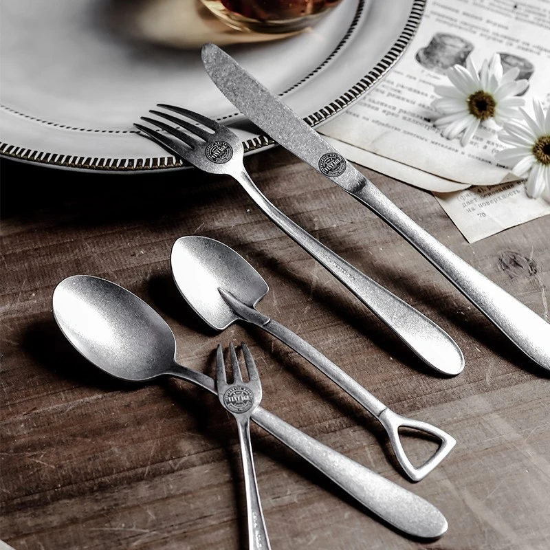 青芳AOYOSHI 户外露营复古磨砂不锈钢西餐餐具刀叉汤匙甜品勺