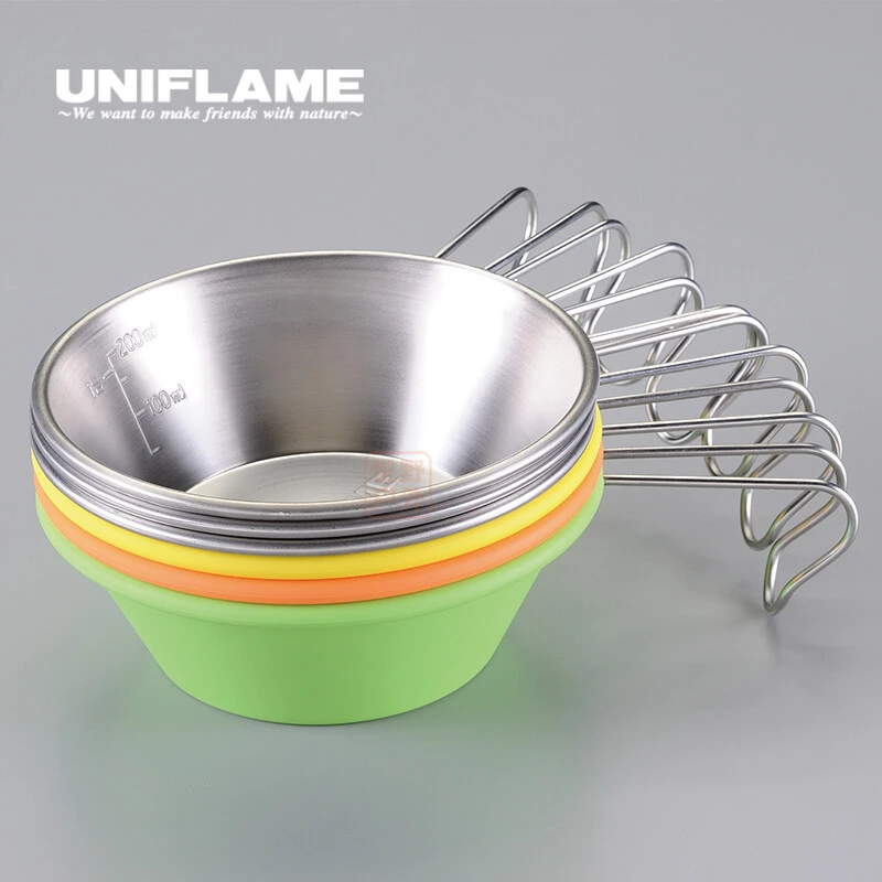 uniflame户外野餐彩色营地碗不锈钢防烫把手挂碗餐具彩色营地碗