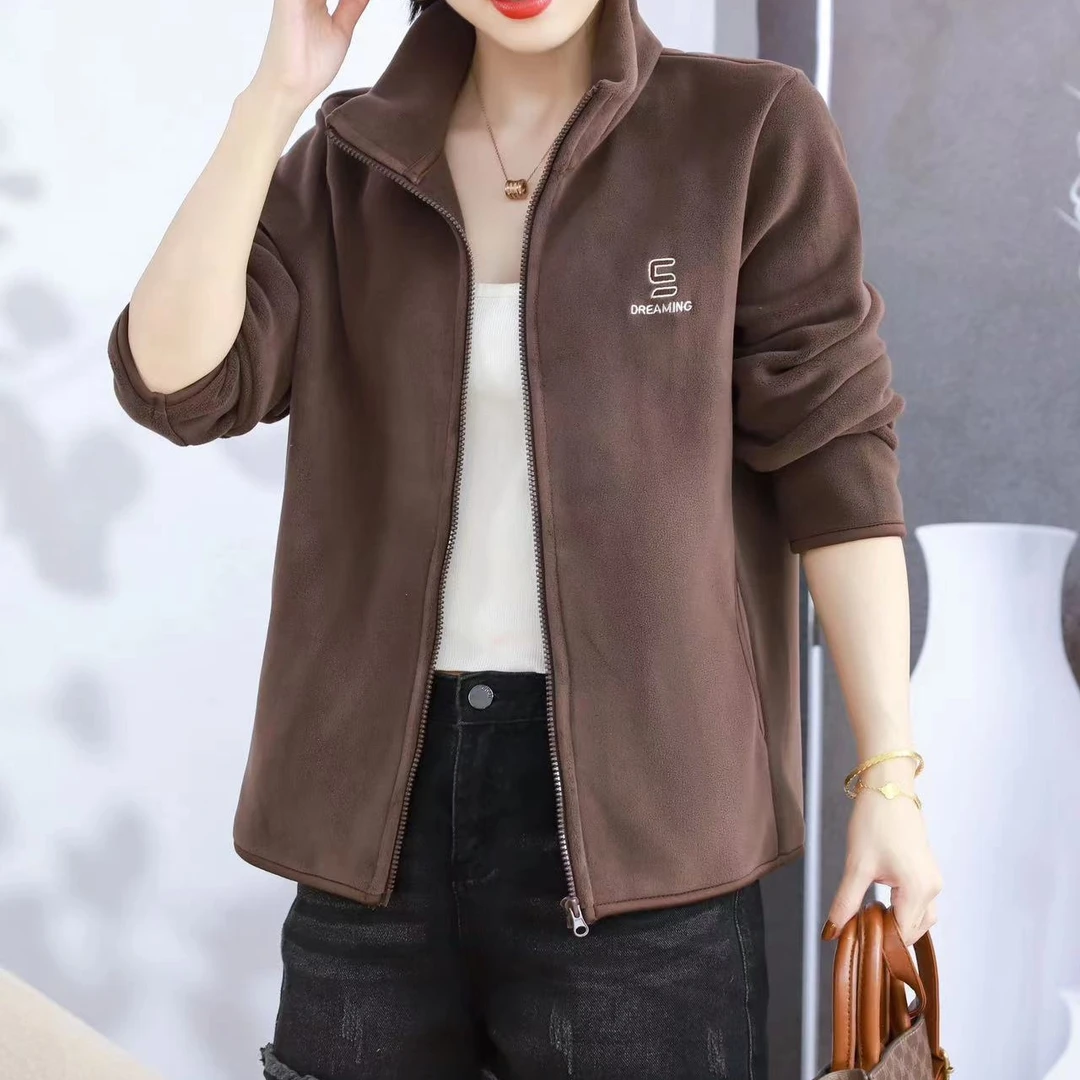 秋冬加厚休闲百搭时尚加绒立领奥粒绒外套