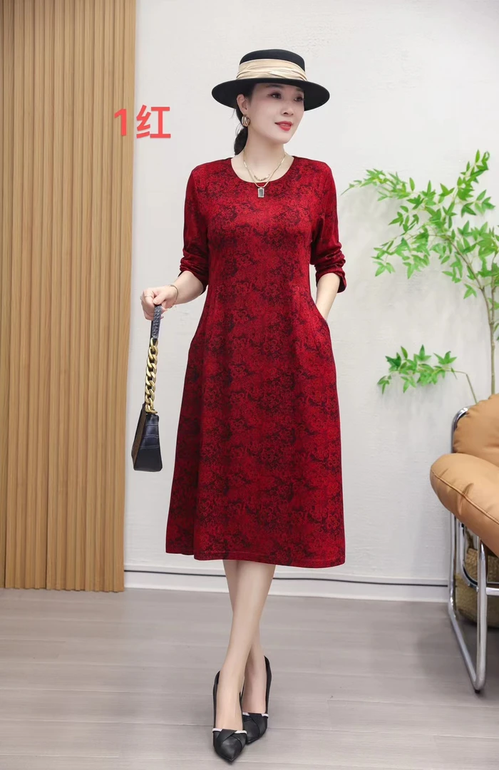 气质时尚妈妈装显瘦宽松中长款连衣裙