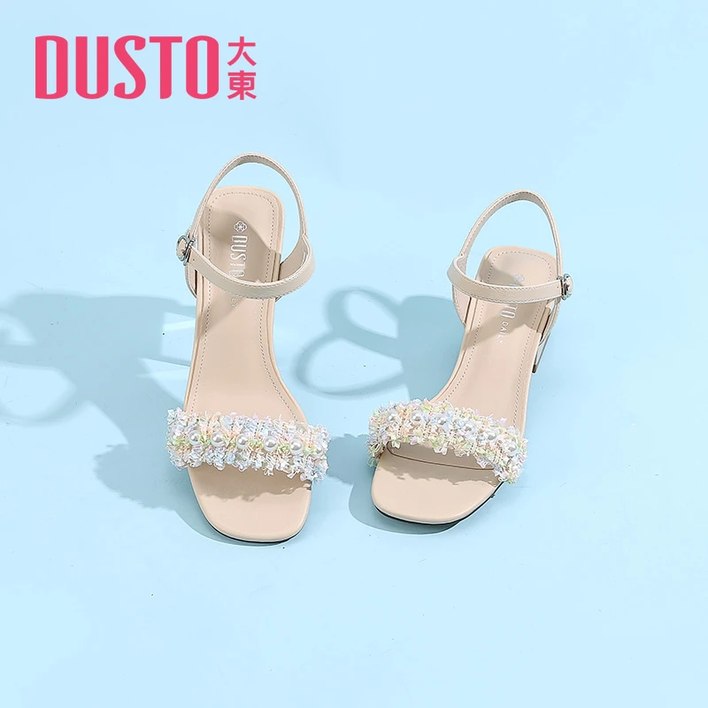 一字带凉鞋2025夏新款千金风高跟粗跟露趾中空女鞋0019