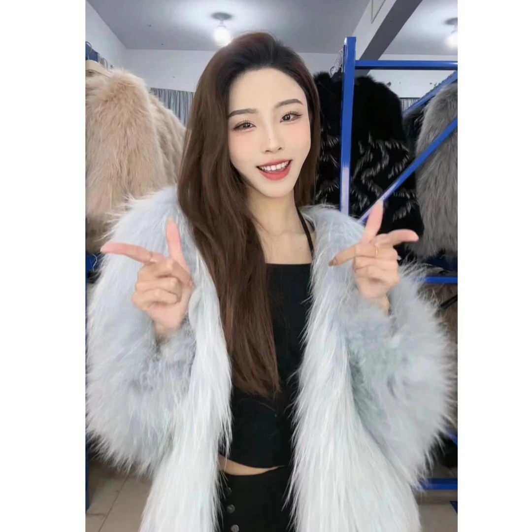 【嘉嘉专属】高个子秋冬新款美洲进口貉双面编织中长外套