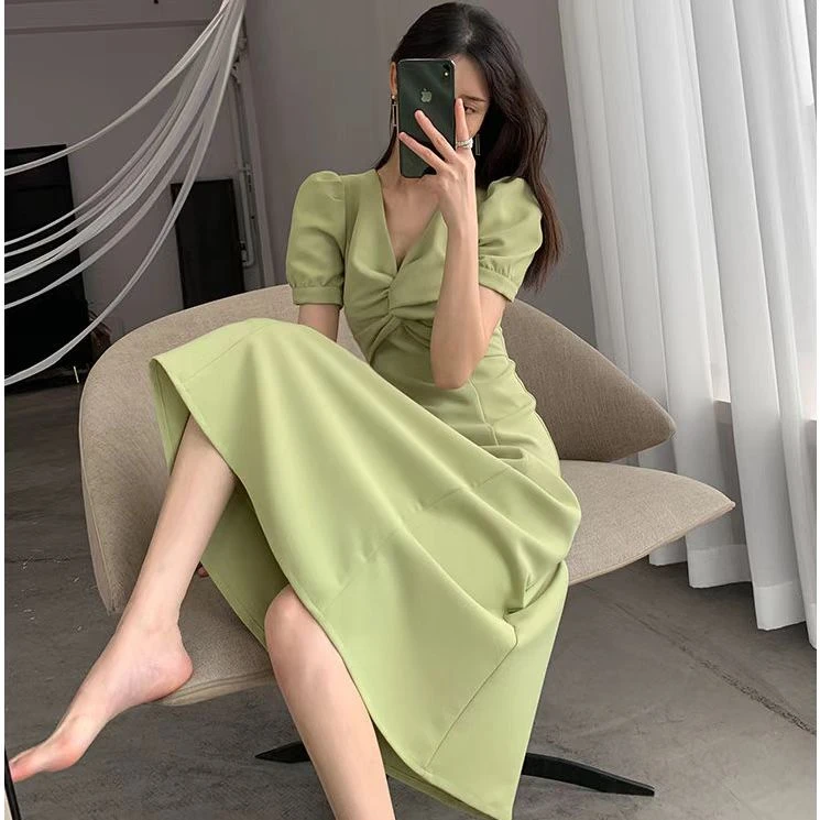 【艳姐老板娘】甜欲风短袖复古显瘦百搭大码胖mm连衣裙898