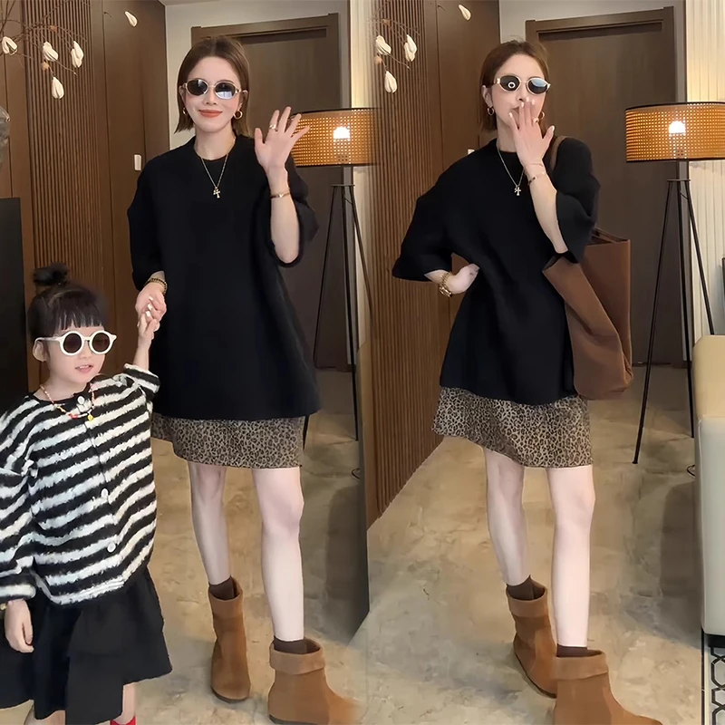 一整套入秋穿搭高级感慵懒风宽松休闲针织毛衣高腰豹纹半身裙套装