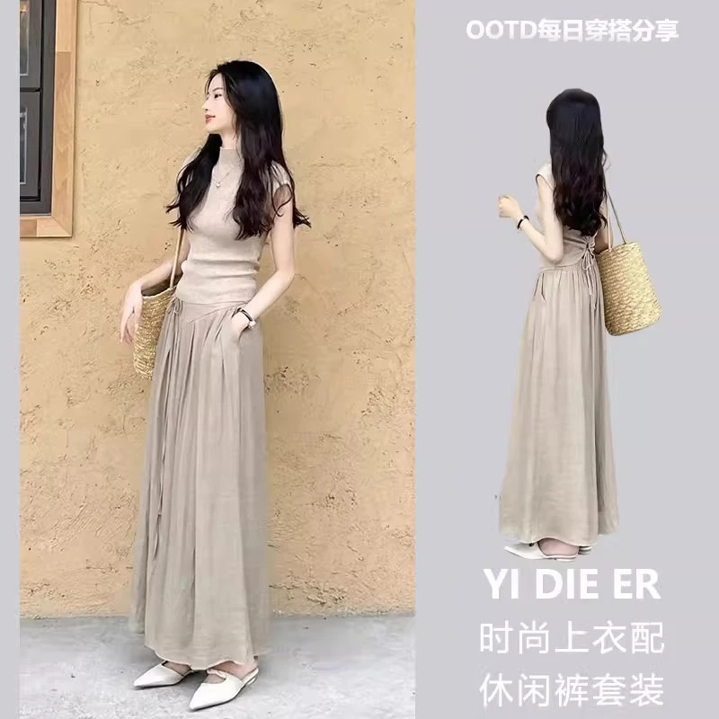 成套搭配减龄女装2024新款显瘦遮肉高级感休闲时尚阔腿裤套装夏季