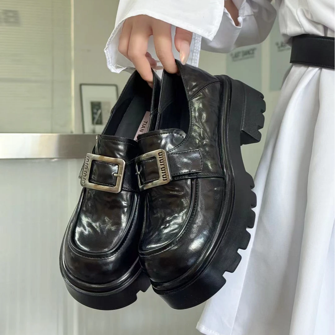 真皮厚底乐福女鞋2024新款英伦小皮鞋软皮软底时尚百搭黑色春季