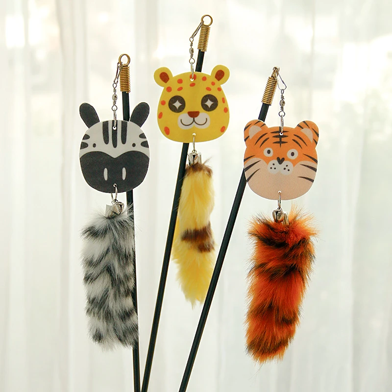 新款仿真老虎尾巴逗猫棒长杆斑马实心逗猫杆宠物用品猫猫玩具