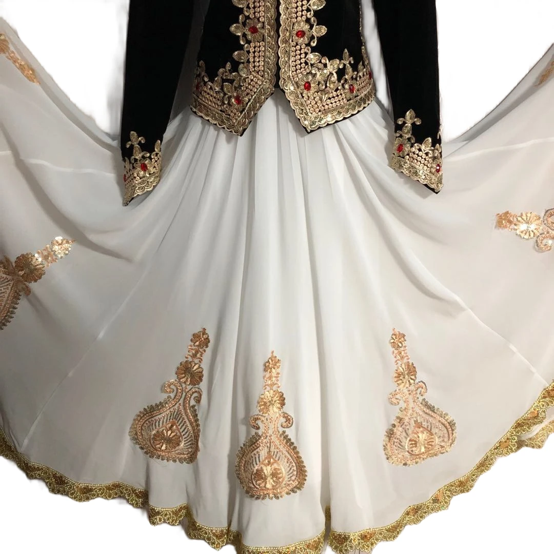 工厂直销批发演出服720大摆裙雪纺金葫芦金边半裙大气重工婚礼