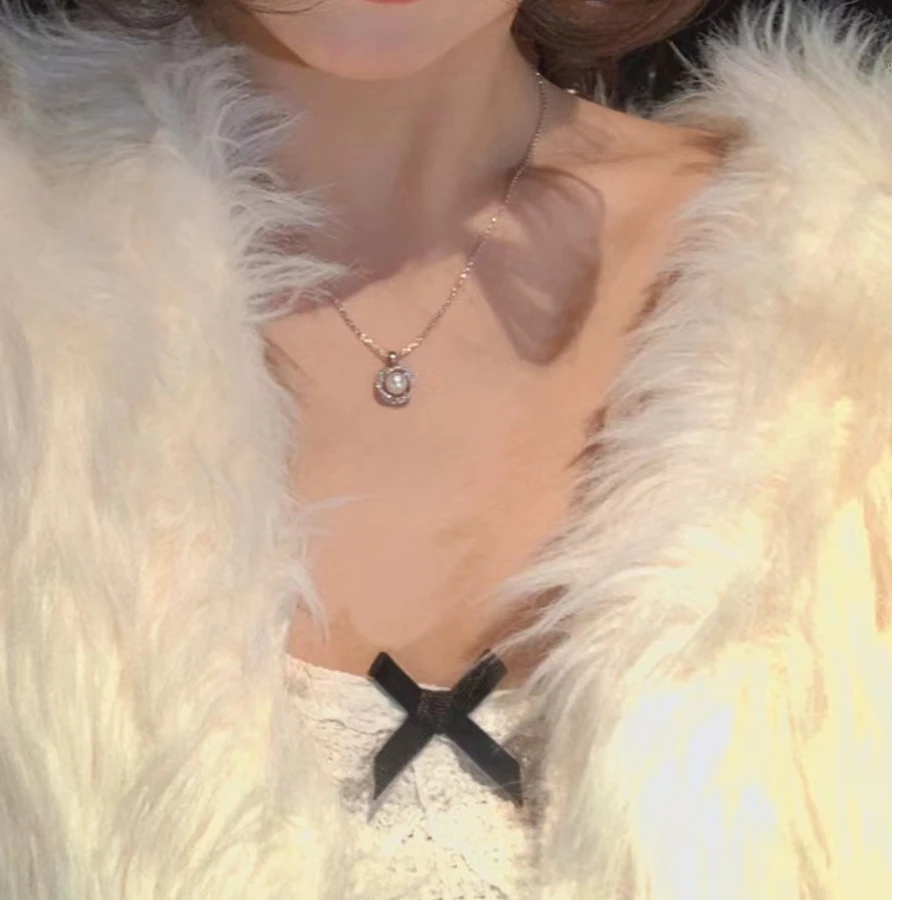 钛钢项链 满钻莫比乌斯吊坠ins法式仿珍珠气质轻奢简约百搭锁骨链