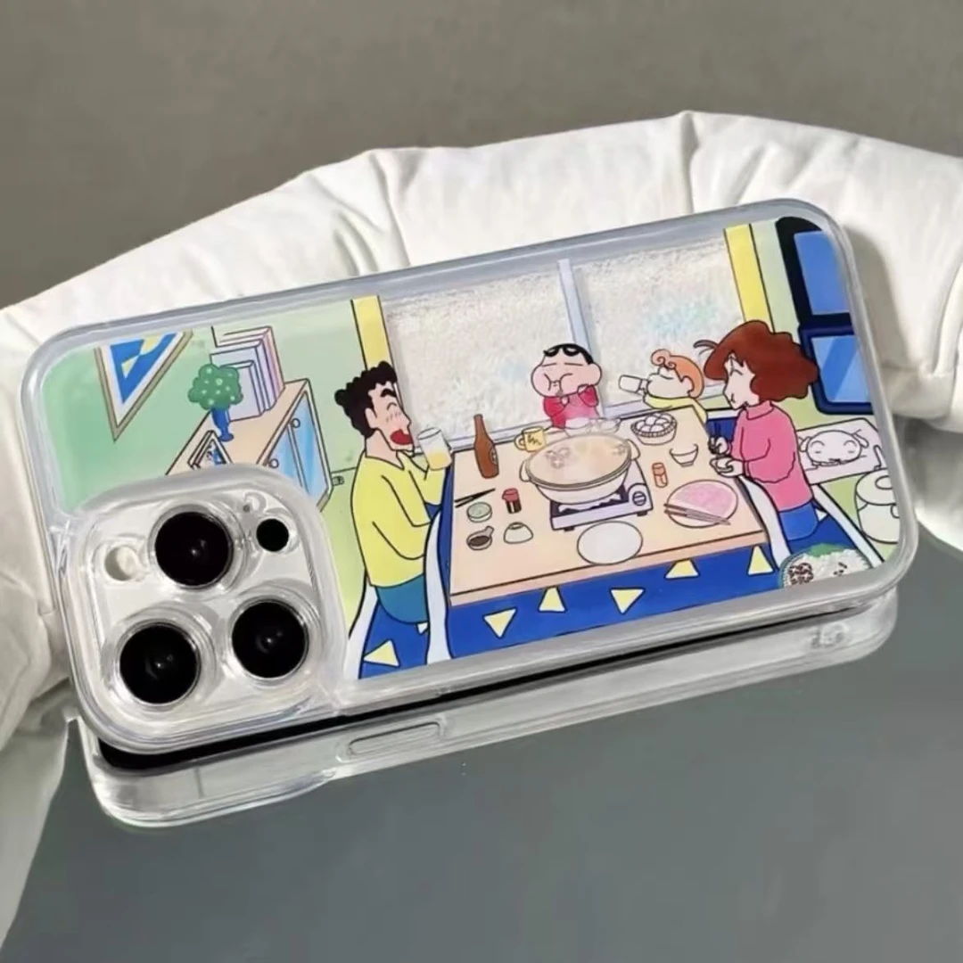 蜡笔小新适用苹果15/14/华为/小米/VIVO/OPPO极简高级感流沙壳女
