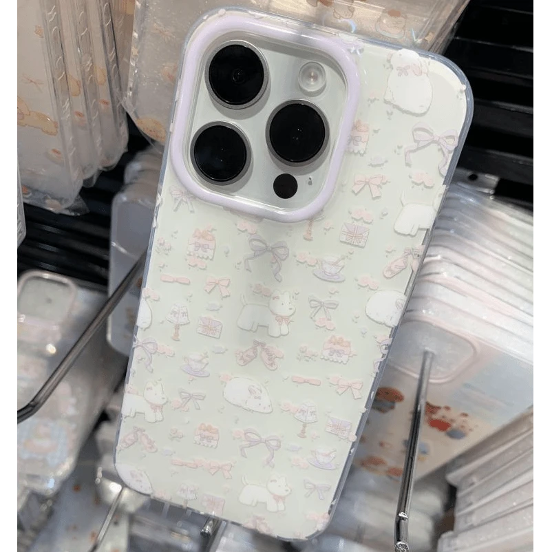 蝴蝶结白狗全包适用苹果16/华为/小米14/VIVO/OPPO新款爆款太空壳