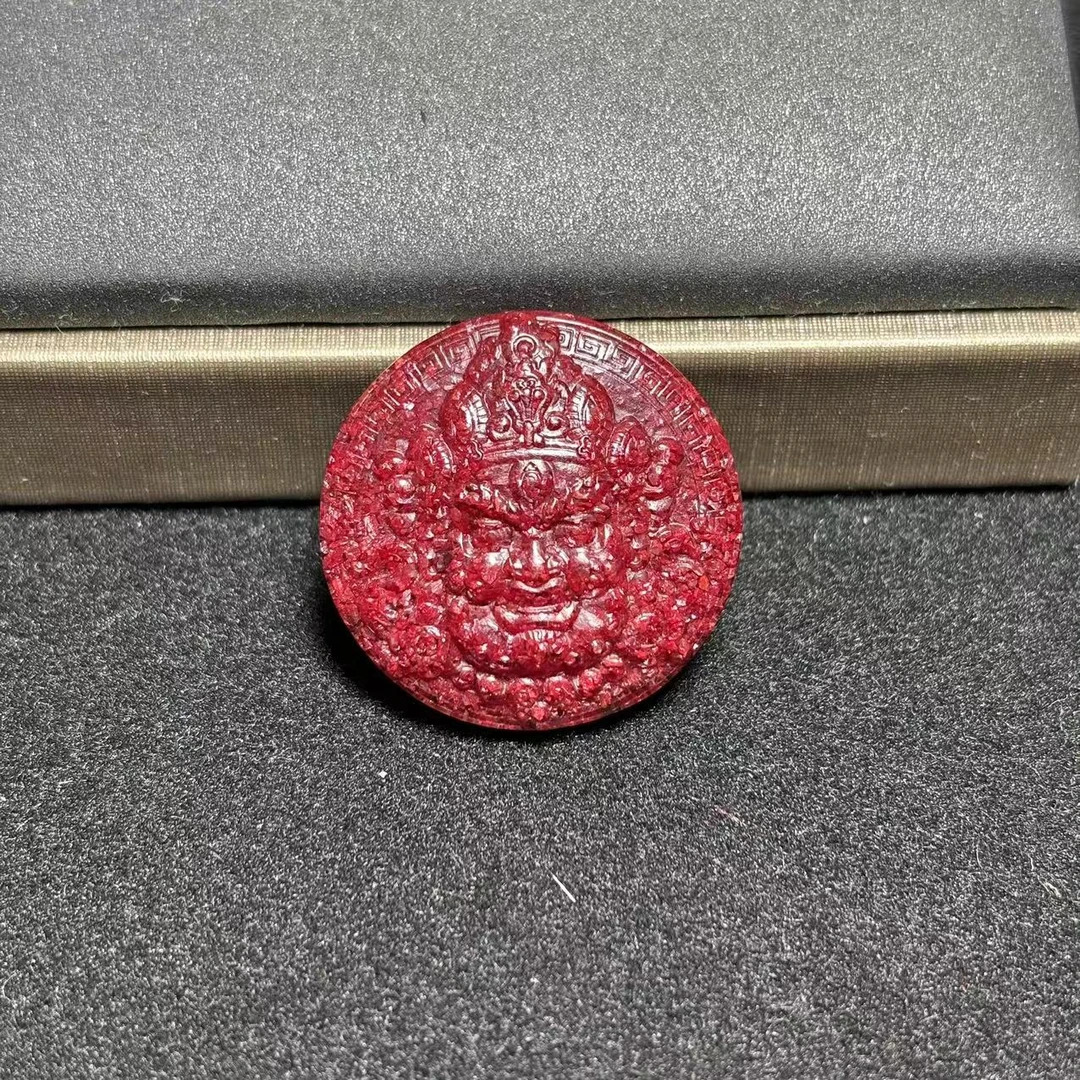 天然辰砂{张二狗珠宝}软红宝晶体砂大黑天吊坠